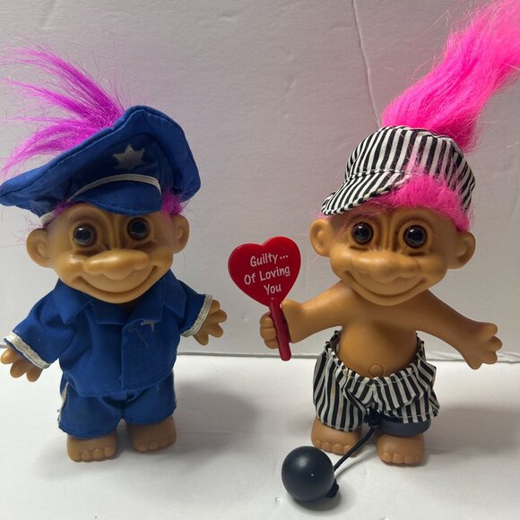 Russ Other - Vintage Russ Troll Dolls - Police & Prisoner of Love with Pink & Purple Hair